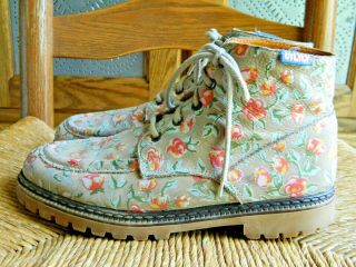 Oilily Vintage Leather Floral Flower Print Hiking Boots - Italy,  Women 