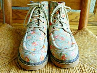 OILILY Vintage Leather Floral Flower Print Hiking Boots - Italy,  Women ' s 39 - 8.  5 2