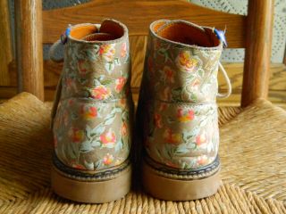 OILILY Vintage Leather Floral Flower Print Hiking Boots - Italy,  Women ' s 39 - 8.  5 4
