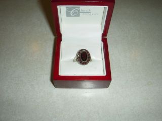Antique Rose Cut Bohemian Garnet Ring In Gilded 900 Silver
