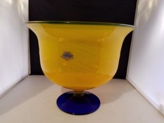 Vintage Blenko Handcraft Art Glass Yellow Open Candy Compote 10 " D 8 " H