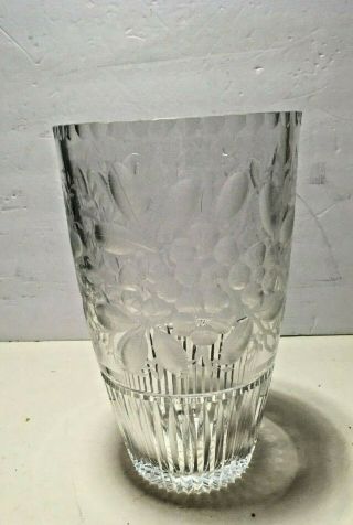 Antique Vintage Signed Moser Large Heavy 10 " Cut Glass Vase Floral Design