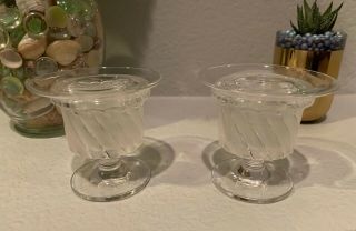 Lalique Crystal Candle Holders Votives With Bobeches Signed France Vtg