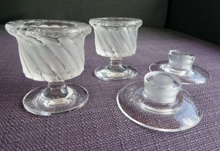 LALIQUE CRYSTAL CANDLE HOLDERS Votives WITH BOBECHES SIGNED FRANCE VTG 2