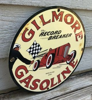 VINTAGE GILMORE GASOLINE PORCELAIN SIGN GAS STATION PUMP PLATE MOTOR OIL RECORD 2