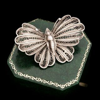 Antique Vintage Nouveau Sterling Silver English Filigree Butterfly Pin Brooch