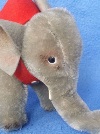 Vintage Steiff Mohair Elephant With Red Felt Saddle Miniature Ean 0500/10