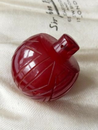 Vintage Old Cherry Amber Bakelite Bead/ Knob Carved Piece 14g