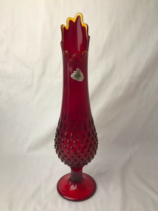 Vintage Fenton Ruby Red Amberina Hobnail Swung Vase 13.  5 " T X 3.  25 " W Signed Base