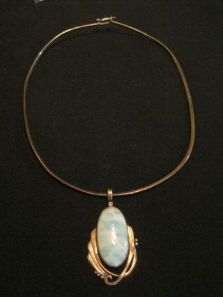 Vintage Sterling Silver Larimar Stone Collar Necklace 18 " Long 20 Grams
