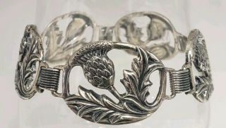 Vintage Danecraft Wide Sterling Silver 925 Thistle Link Bracelet