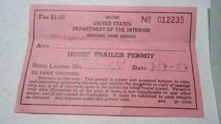 Vintage 1948 Bryce Canyon National Park House Trailer Permit/License 2