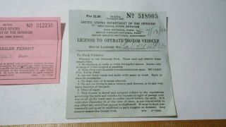 Vintage 1948 Bryce Canyon National Park House Trailer Permit/License 3