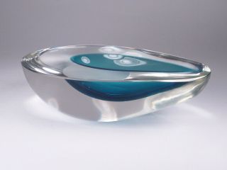 Vintage Mid - Century Modern Thick Glass Sommerso Geode Bowl,  Murano,  Italy ‘60s