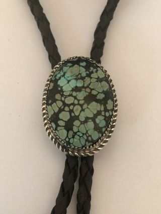 Vintage Old Pawn Navajo Sterling Silver & Natural Spiderweb Turquoise Bolo Tie