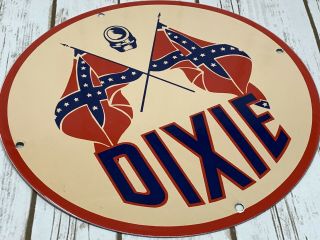 Vintage Dixie Gasoline Porcelain Metal Sign 12 " Confederate Rebel Gas Oil Nos