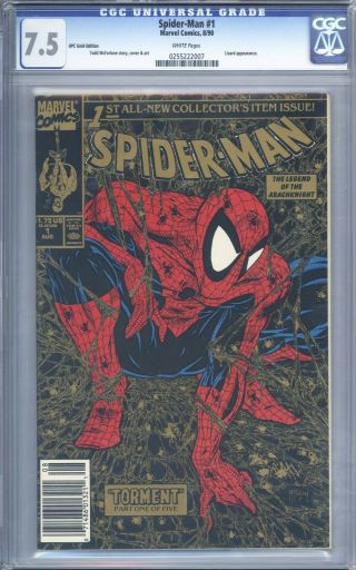 Spider - Man 1 Cgc 7.  5 Rare Gold Upc Variant 1990
