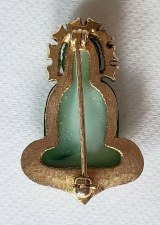 Vtg.  Jomaz Peking Glass Jade Sitting Buddha w/Clear Rhinestones Pin Brooch Rare 4