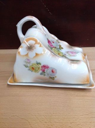 Vintage Cheese/butter Covered Dish Hand Painted Decor Antique