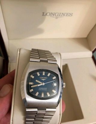 Rare Longines Conquest Electronic Hybrid Rare Green Blue Dial Mens (box)