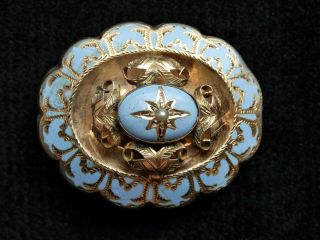 Fine Antique Victorian Gold & Enamel Seed Pearl Brooch Pendant.