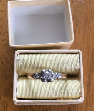 Vintage 14k Yellow & 18k White Gold Round Cut Diamond Ring Size 6