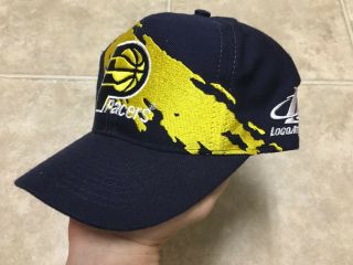 Vintage 90s Indiana Pacers Logo Athletic Paint Splash Snapback Hat NBA WOOL Blue 2