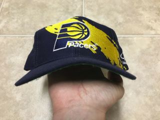 Vintage 90s Indiana Pacers Logo Athletic Paint Splash Snapback Hat NBA WOOL Blue 5