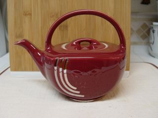 Vintage Hall China Maroon Porcelain 6 Cup Teapot With Raised Flower Silver Trim
