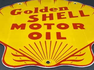 Vintage Golden Shell Motor Oil Porcelain Enamel Sign 12 " Gas Oil Pump Plate Rare