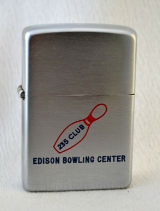 Vtg 1958 Zippo Lighter Brushed Chrome Edison Bowling Center 235 Club 1950s Nj