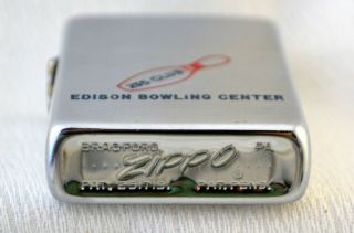 Vtg 1958 Zippo Lighter Brushed Chrome Edison Bowling Center 235 Club 1950s NJ 7