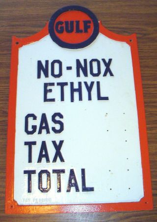 Rare Gulf No - Nox Ethyl Gasoline Heavy Cast Iron Pricer Sign 24”