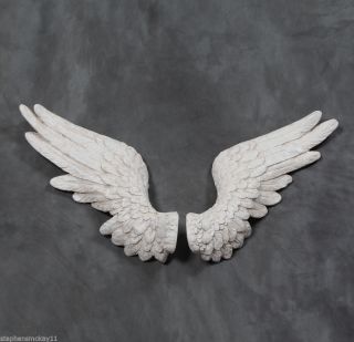 Large Pair Decorative Antique White Angel Wings Wall Hangings 58 Cm Wide Each