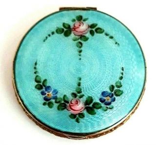 Vintage Art Deco B.  B.  Co Miniature Turquoise Guilloche Enamel Vanity Compact.  See