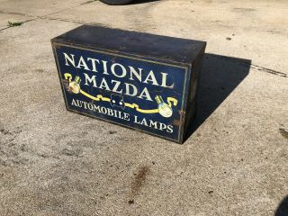 Graphic Old Car 1920s Vintage Ge Mazda Auto Lamps Gas Station Tin Display Sign