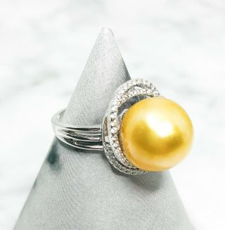 Luxury Australian South Sea Cultured 12.  2mm Gold Round Pearl Vintage Ring Size 7
