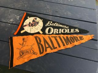 Two Vintage Baltimore Orioles Pennants