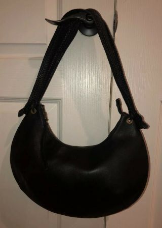 Authentic Vintage Gucci Black Leather Bag Braided Strap Hobo Purse Nr