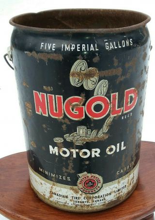 Vintage Canadian Tire Corporation Early Ctc Nugold 5 Gallon Motor Oil Can