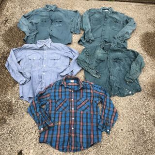 5 Vtg 50s 60s Workwear Shirts Flannel Big Yank Chambray Montgomery Ward Sears