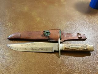 Vintage G.  C.  Co.  Solingen Germany Stag Handle Bowie Knife W/ Sheath
