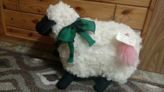 Vintage Large Wool Plush Sheep Lamb Stuffed Animal Bell Farm