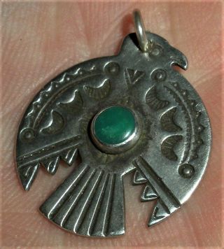 Antique C1930 Navajo Sterling Silver Turquoise Thunderbird Charm Nicestamps Vafo