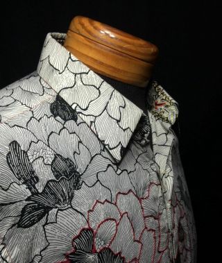Robert Graham Stunning Floral Embroidered Cuff Links Rare Mens Shirt Xl