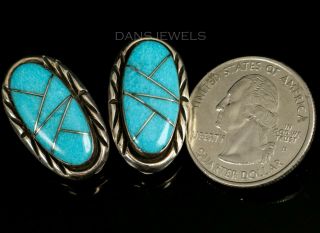 Old Pawn Vintage Zuni Turquoise Flush Inlay 1970 ' s CLIP ON Triangle Earrings 4