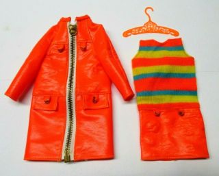 Vintage 1968 Francie Sears Exclusive Orange Zip Mini Dress,  Coat & Hanger 1548