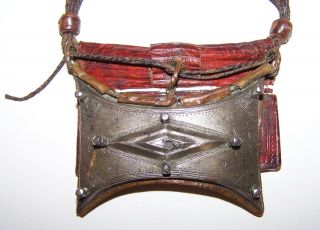 Vintage Tuareg Silver And Leather Tcherot Kitab Pendant Necklace Africa