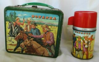 Vintage Bonanza Metal Lunchbox With Thermos 1963 Aladdin Television Series Show