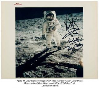 Apollo 11 Crew - Signed Vintage Nasa " Red Number  Visor " Color Photo.